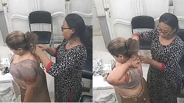 Busty Rich Bhabhi Changing Parlour In CCTV Captured